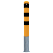 Bollard | steel tube  152 x 3,2 mm | yellow / black | Removable without fastener | With welded steel cap, incl. base sleeve Item no. 40151_10 | total length: 1500 mm | with welded steel cap